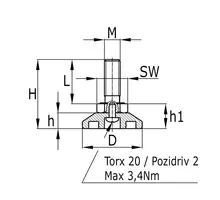 Stelvoet M10x30mm mt beweegbare kst.voet 30x17mm (incl moer)