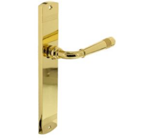 Deurkruk Helena op schild 235x45x8 mm blind messing gelakt