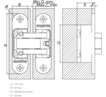 Scharnier invisible Medium mat chroom 111x29mm