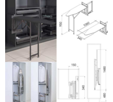 Strijktafel grijs BxDxH 150x340x1480mm, inbouw