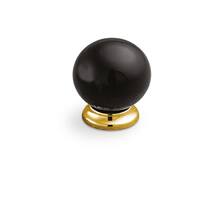 Knop kunststof zwart diameter 28mm voet glans vermessingd