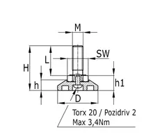Stelvoet JTH 38 A/M10x40mm, voet 38mm,