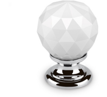 Knop CRYSTAL wit, 25mm, voet massief messing glans chroom