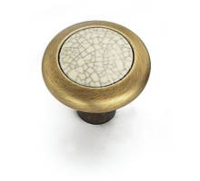 Knop brons geborsteld 28mm met gebarsten porselein