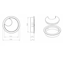 Kabeldoorvoer 60mm met borstel, zwart,  diepte 13mm