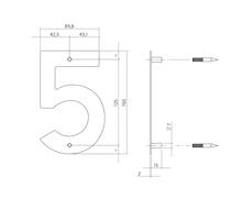 Huisnummer 5 150x2mm RVS geborsteld