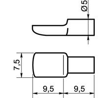 Plankdrager stift 5mm lepelmodel vernikkeld