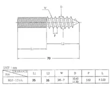 Tafelschroef M10x70mm, 50/50 geel verzinkt, VE=100