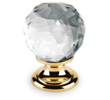 Knop CRYSTAL helder, 35mm, voet massief messing verguld
