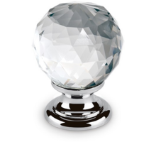 Knop CRYSTAL helder, 25mm, voet massief messing glans chroom