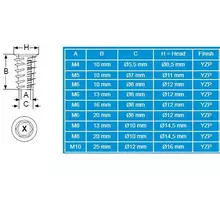 Rampabus met rand,  M5, lengte 10mm geel verzinkt