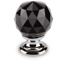 Knop CRYSTAL zwart, 25mm, voet massief messing glans chroom