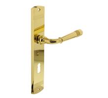 Deurkruk Helena op schild sleutelgat 72 mm messing