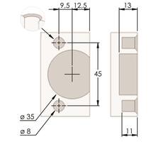 Scharnierkom boring 35mm kliksysteem vernikkeld opschroef