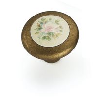 Knop brons geborsteld 34mm porselein met bloemmotief