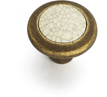 Knop antiek messing 34mm met gebarsten porselein