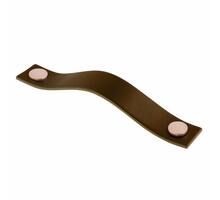 Greep leer bruin 25x128mm met bevestiging koper