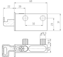 Kastophangers links wit, met duvel 10mm