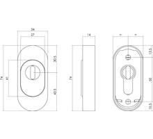 Veiligheid-schuifrozet ovaal 74x34x15mm+kerntrekbev. RVS