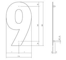 Huisnummer 9 XL hoogte 30cm RVS geborsteld