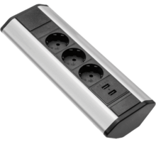 Energie hoekzuil aluminium/zwart 3-voudig wcd + 2x USB lader