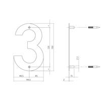 Huisnummer 3 150x2mm RVS geborsteld