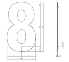Huisnummer 8 XXL hoogte 50cm RVS geborsteld