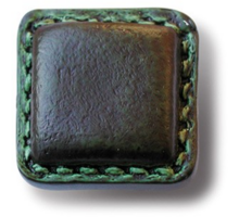 Knop nylon "groen leder met stiksels" 40x40mm