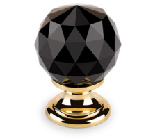 Knop CRYSTAL zwart, 25mm, voet massief messing verguld