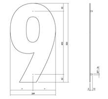 Huisnummer 9 XXL hoogte 50cm RVS geborsteld