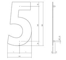 Huisnummer 5 XL hoogte 30cm RVS geborsteld