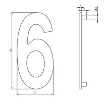 Huisnummer 6 150mm RVS geborsteld