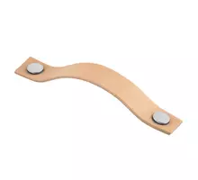 Greep leer naturel 25x128mm met bevestiging chroom