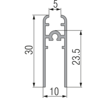 Miniroller slofrail voor glas 5mm, lengte 2500mm
