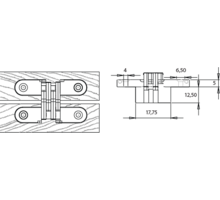 Vici scharnier 44x13mm geel verzinkt