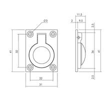 Luikring rechthoekig 41 x 31 mm mat zwart