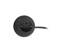 Inbouw module Power spot zwart, 60mm. Met Schuko plug