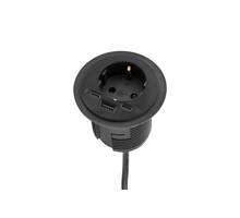 Inbouw module Power spot zwart, 60mm. Met Schuko plug