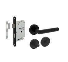 Deurbeslag set toiletslot 63/8mm zwart met deurkruk Bastian