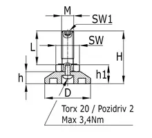 Stelvoet M10x100mm met binnenzeskant m beweegbare kst.voet
